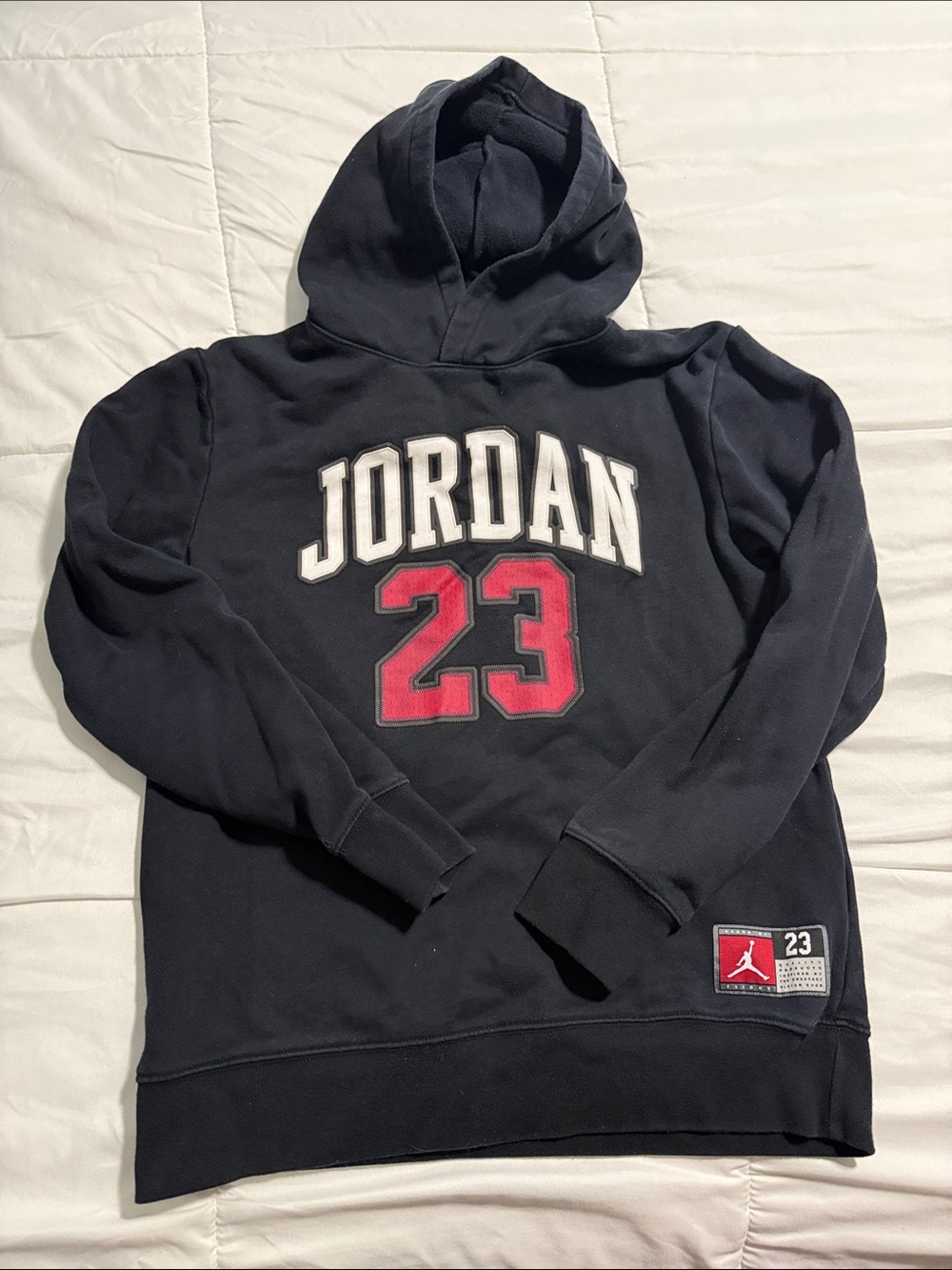 Jordan Men's Black Crewneck Hoodie with Red '23 & White Logo